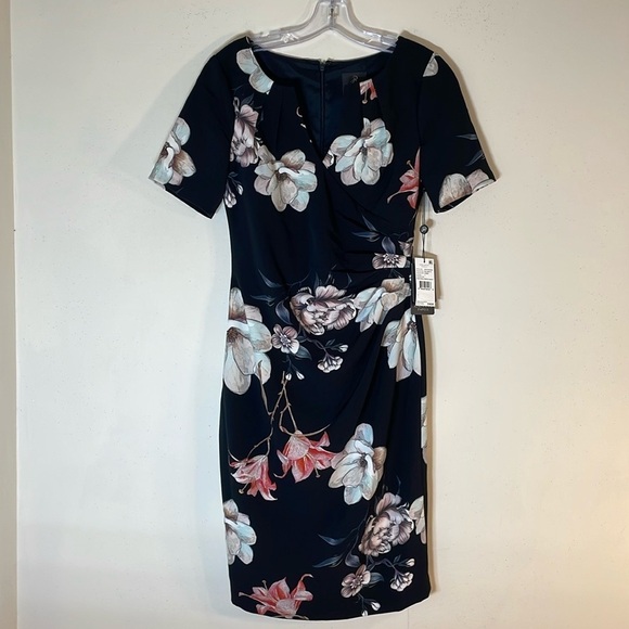 NWT. Adrianna Papell 2 Pleat Detail Printed Sheath Dress. - Picture 3 of 14